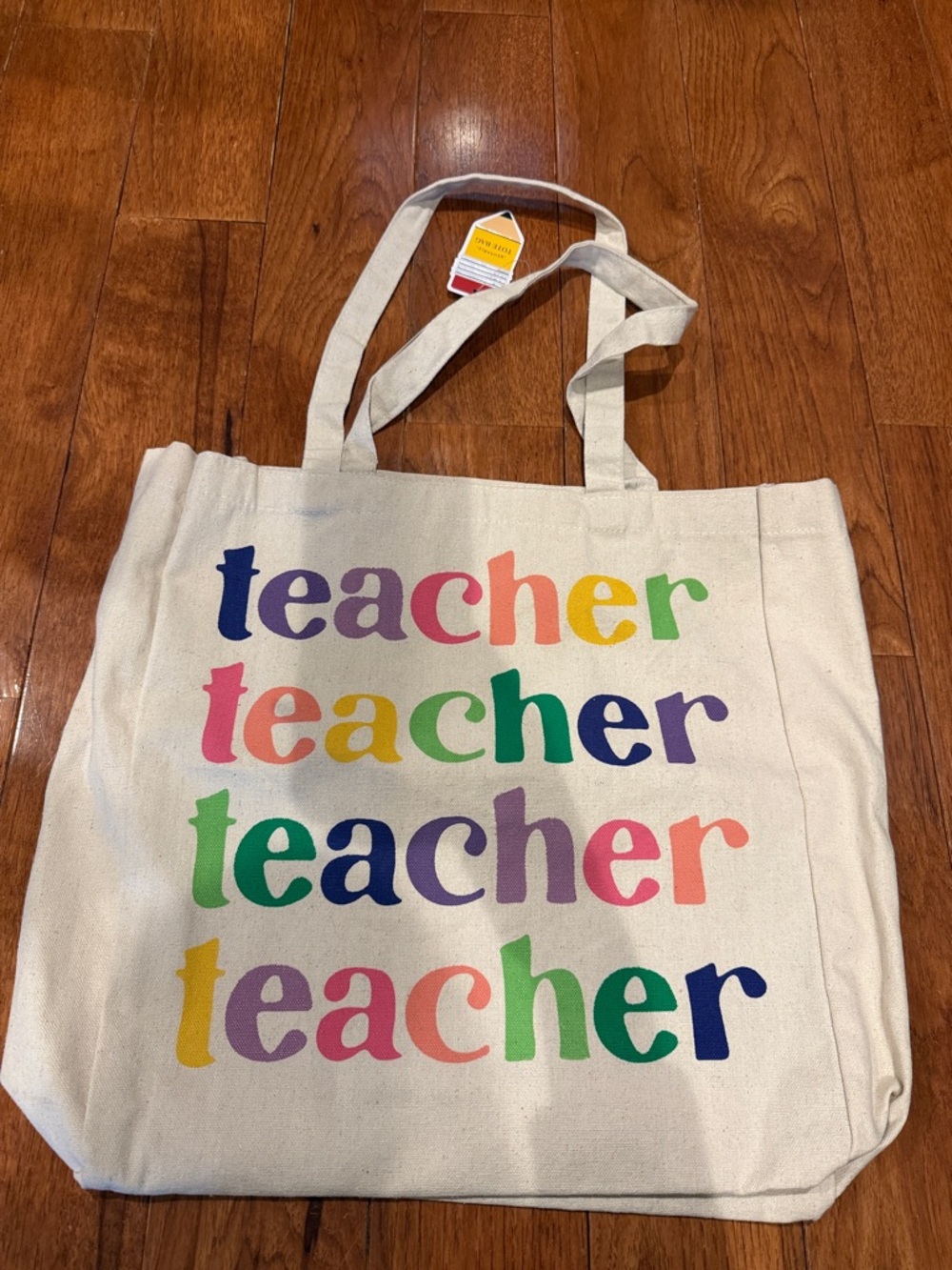 Rainbow  'Teacher' Repeat Print Canvas Tote